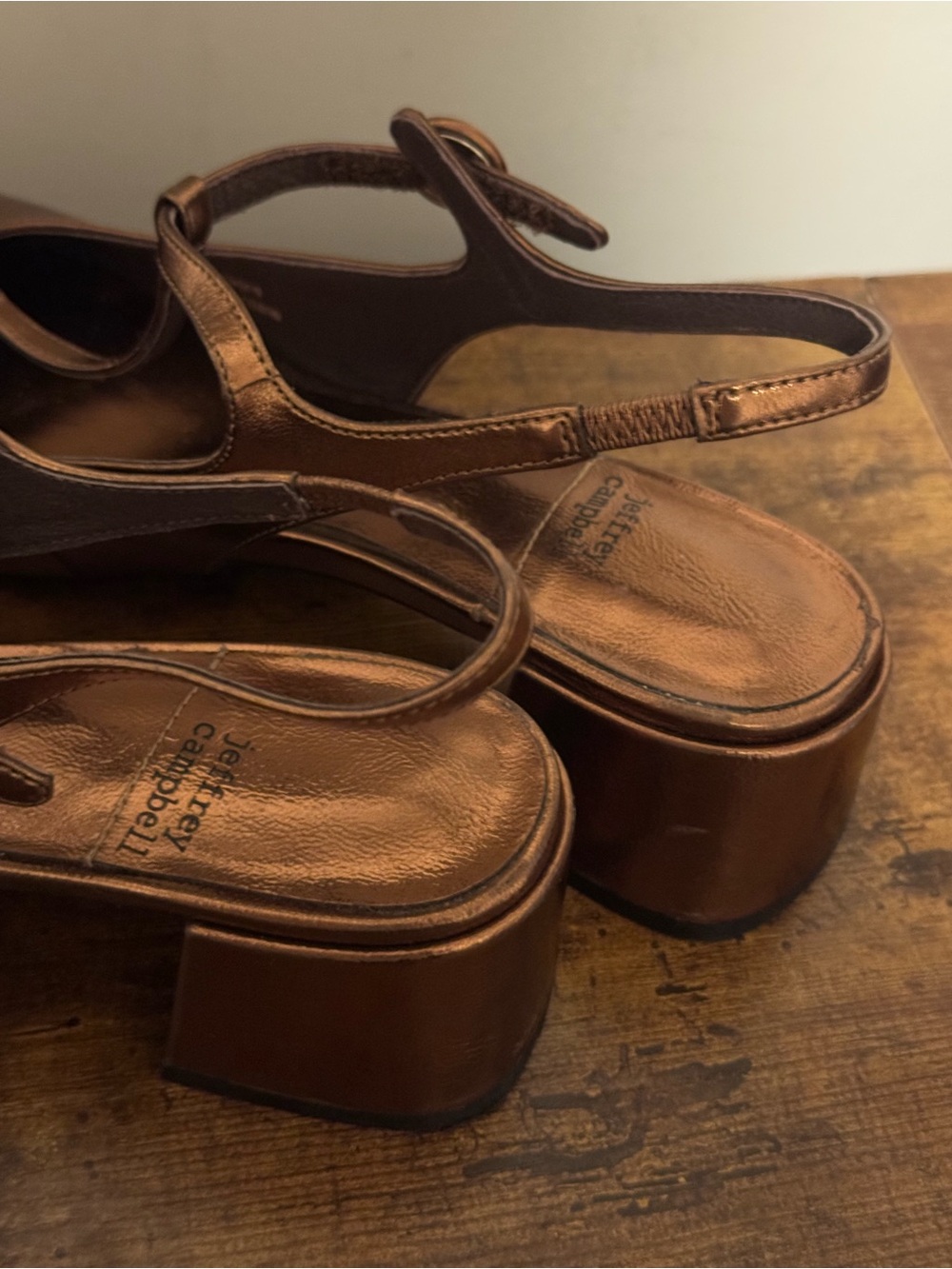 Jeffrey Campbell Metallic Copper Slingback Block Heel Pumps 8.5 - Picture 3 of 6